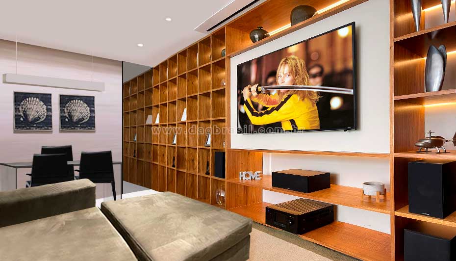 Sala de Home Cinema Autenticidade showroom DAG Brasil Salvador, Bahia | DAG Brasil Sala de Home Cinema Autenticidade showroom DAG Brasil Salvador, Bahia | DAG Brasil